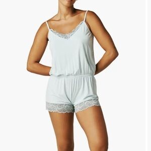 NWT Posh Peanut Lace Trim Sleep Romper - Teal, sexy and comfy size Small